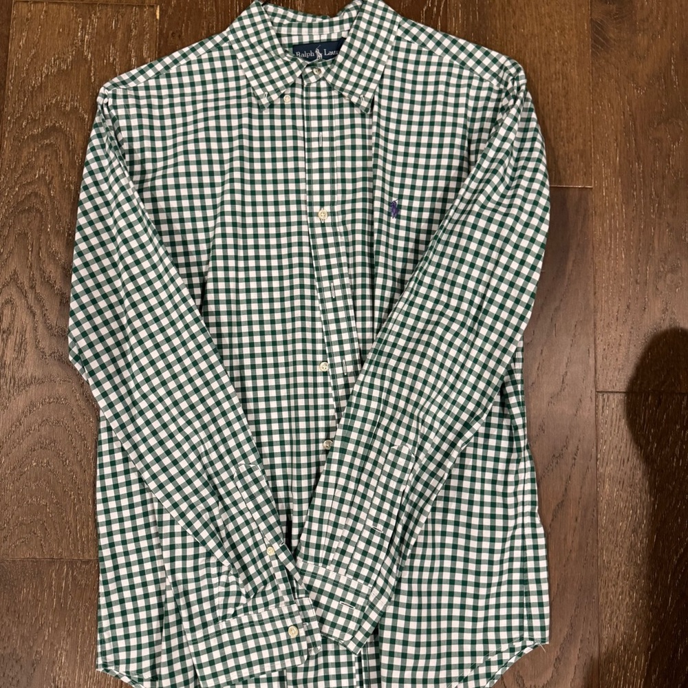 Ralph Lauren Green and White Checkered Shirt